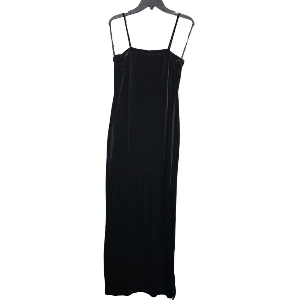 Vintage Rocket Candy Black Velvet Maxi Slip Dress Large High Slit 90s Y2K